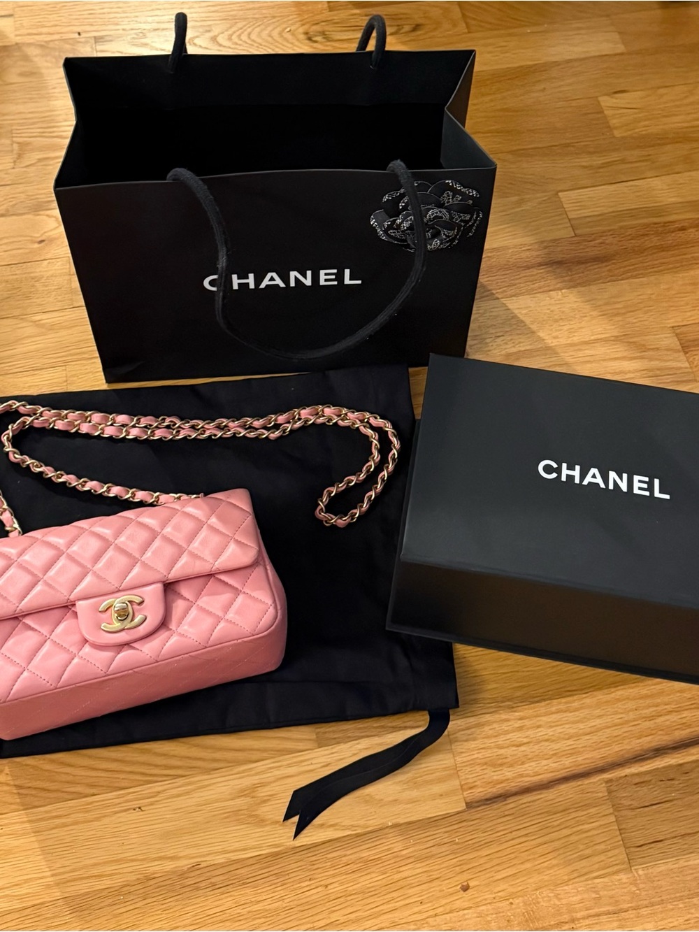 Authentic CHANEL Pink Rose Mini Flap Bag FULL set